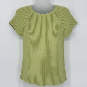 VTG No Boundaries Ribbed Sweater Tee‎ Y2K Juniors XL Short Sleeve Lime Green